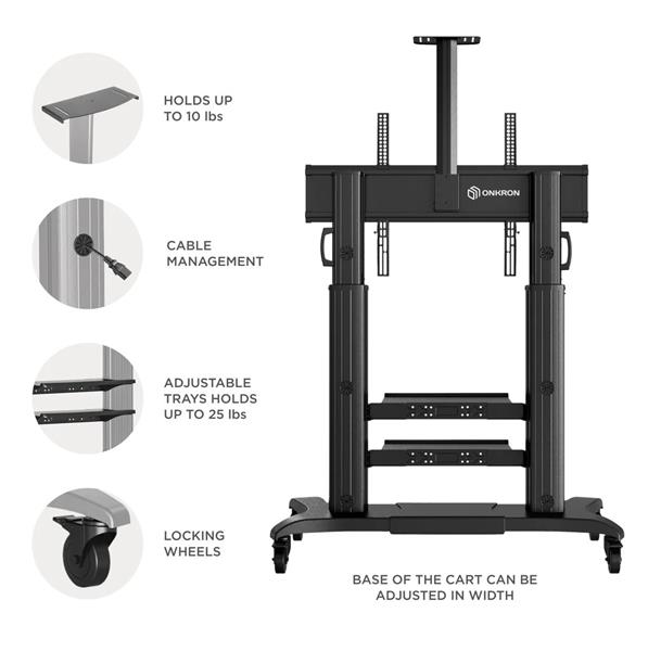 ONKRON TV mobilný stojan pre 60 až 100" obrazovky do 136 kg, čierny 