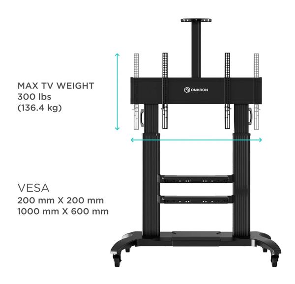 ONKRON TV mobilný stojan pre 60 až 100" obrazovky do 136 kg, čierny 