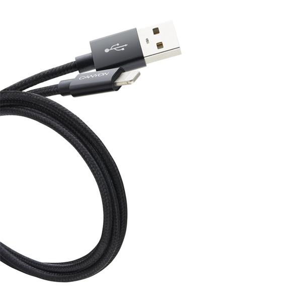 Canyon CFI-3, 1m kábel Lightning/USB, bez Apple certifikácie MFi, opletený, čierny 