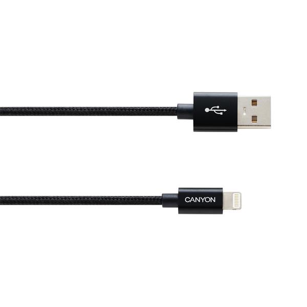 Canyon CFI-3, 1m kábel Lightning/USB, bez Apple certifikácie MFi, opletený, čierny 