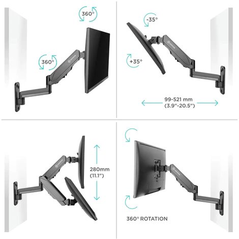 ONKRON TV / monitor plynový držiak na stenu 13" - 34", čierny 