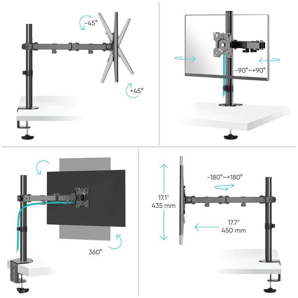 ONKRON otočný Stolný držiak na monitor,13 až 34"max 8 kg, čierny 