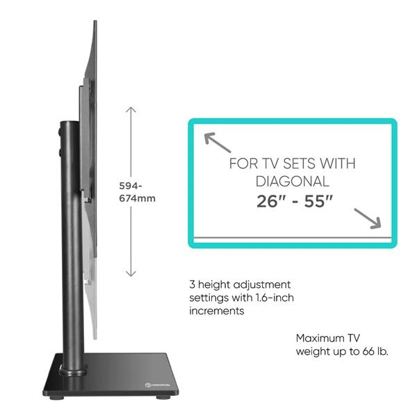 ONKRON Univerzálny výškovo nastaviteľný stolový stojan na TV a monitor, 26 až 55" TV, max 30 kg, čierny 