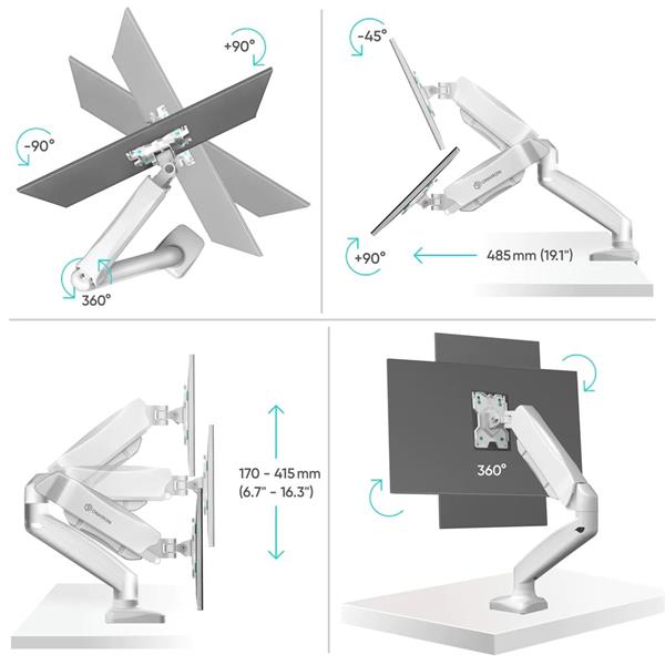 ONKRON Plynový stolný držiak na monitor pre 13 až 32" LED TV monitory, max 8 kg, biely 