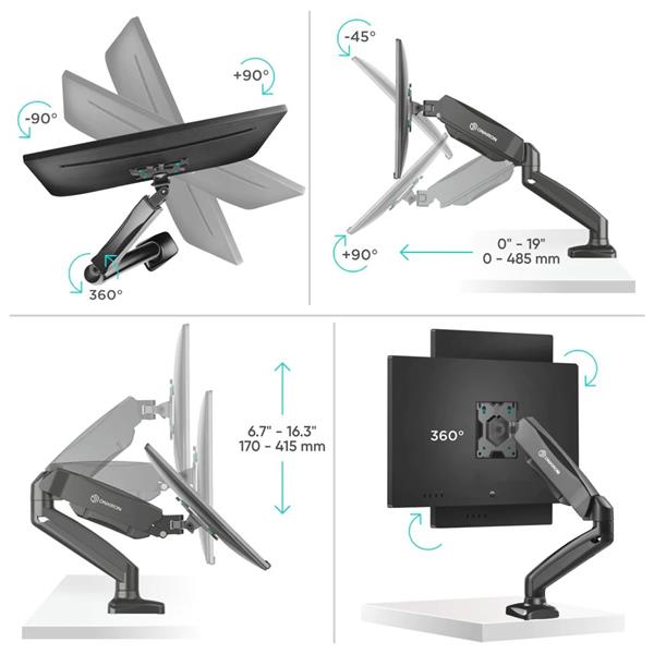 ONKRON Plynový stolný držiak na monitor pre 13 až 32"  LED TV/monitory, max 8 kg, čierny 