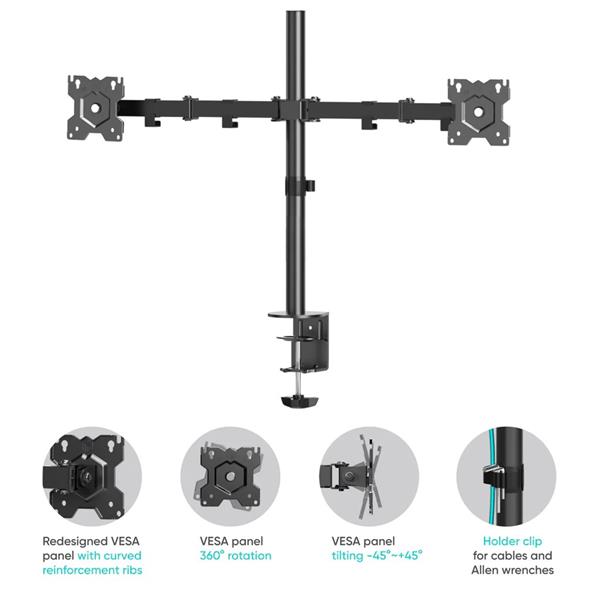 ONKRON Stojan na dva monitory pre 13"-32" obrazovky do 8 kg, čierny 
