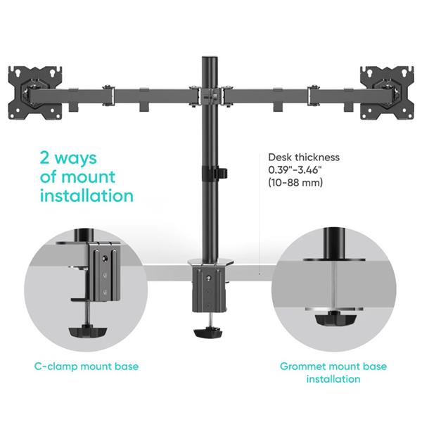 ONKRON Stojan na dva monitory pre 13"-32" obrazovky do 8 kg, čierny 