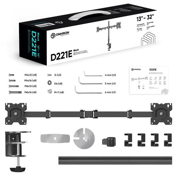 ONKRON Stojan na dva monitory pre 13"-32" obrazovky do 8 kg, čierny 