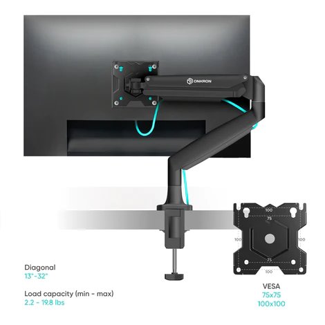 ONKRON Plynový stolný držiak pre 13 až 32" LED LCD monitory, max 9 kg, čierny 