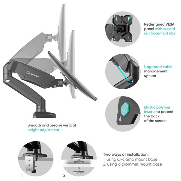 ONKRON Dualny plynový stolný držiak pre 13 až 32"LED monitory do 8 kg, čierny 