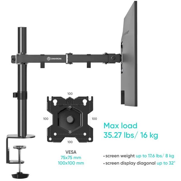 ONKRON stojan pre štvoricu monitorov pre 13 až 34-palcové LCD LED OLED obrazovky do 8 kg, čierny 