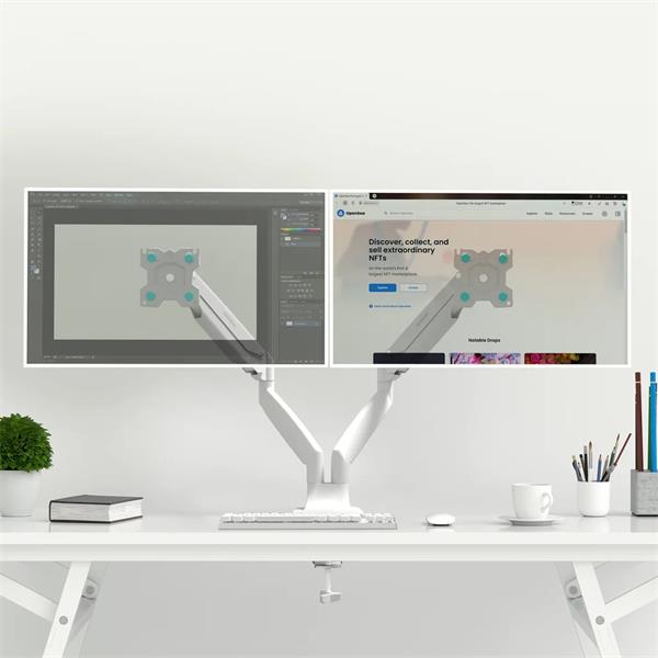ONKRON Dvojitý stojan na monitor pre 13 až 32-palcové LCD LED monitory s hmotnosťou do 9 kg, biely 