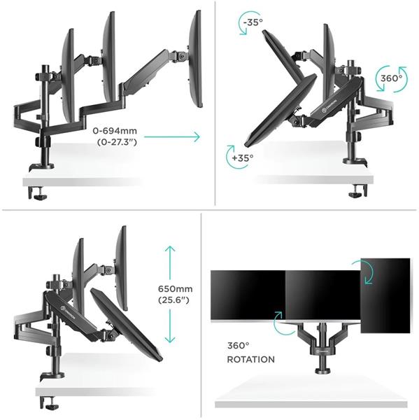 ONKRON Trojitý stojan na monitor pre 13 až 32-palcové LCD LED obrazovky do 8 kg, čierny 