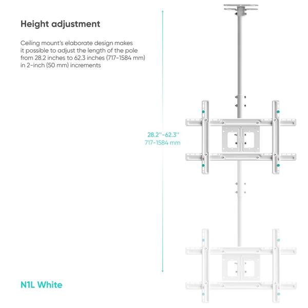 ONKRON TV Stropný držiak s nastaviteľnou výškou pre 32 až 80-palcové LED LCD televízory, biely 