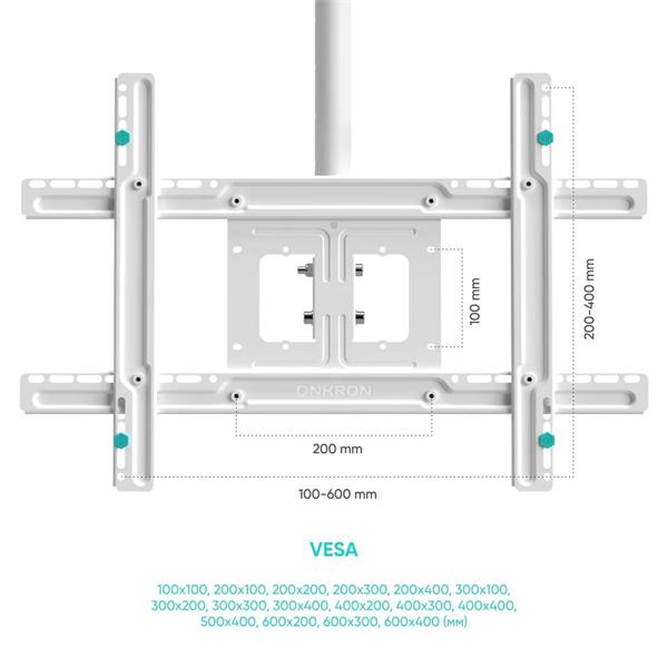 ONKRON TV Stropný držiak s nastaviteľnou výškou pre 32 až 80-palcové LED LCD televízory, biely 