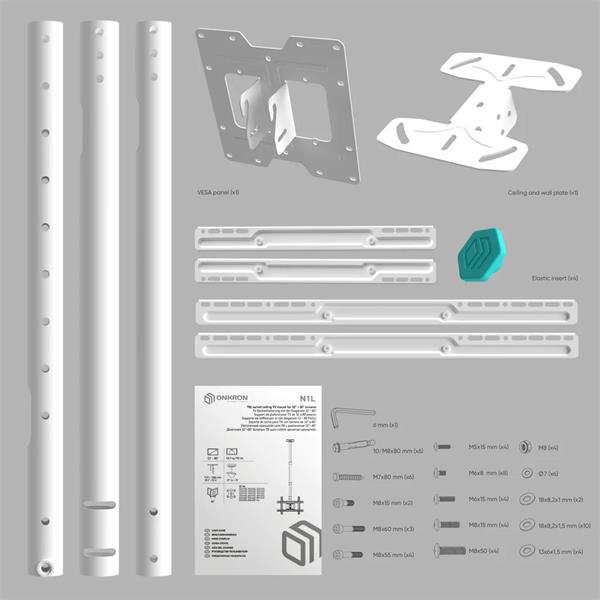 ONKRON TV Stropný držiak s nastaviteľnou výškou pre 32 až 80-palcové LED LCD televízory, biely 