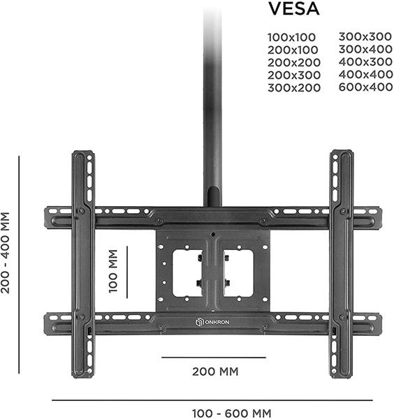 ONKRON Stropný držiak TV s nastaviteľnou výškou pre 32 až 80-palcové LED LCD televízory, čierny 