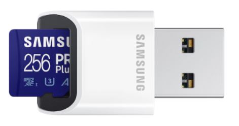 256 GB . microSDXC karta Samsung PRO Plus 2023 + USB adaptér 