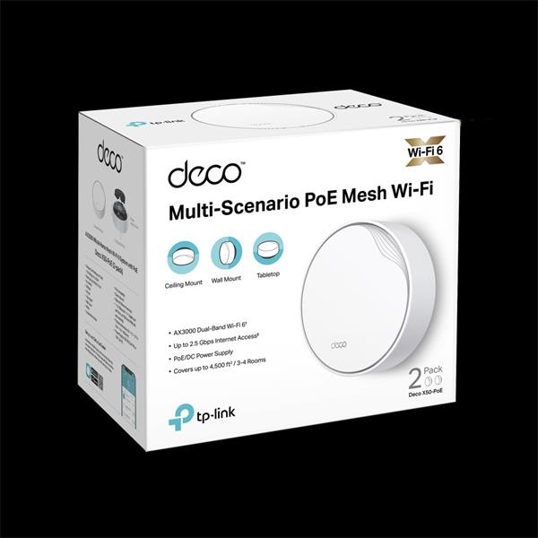 TP-LINK "AX3000 Whole Home Mesh Wi-Fi 6 System with PoESPEED: 574 Mbps at 2.4 GHz + 2402 Mbps at 5 GHzSPEC: 4× Interna 