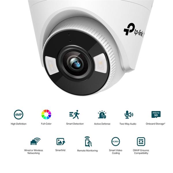 TP-LINK "4MP Full-Color Wi-Fi Turret Network CameraSPEC:2.4G 150Mbps, 2*2 MIMO, H.265+/H.265/H.264+/H.264, 1/3"" Progre 