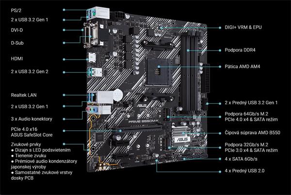 ASUS PRIME B550M-K soc.AM4 B550 DDR4 mATX M.2 D-Sub DVI HDMI 