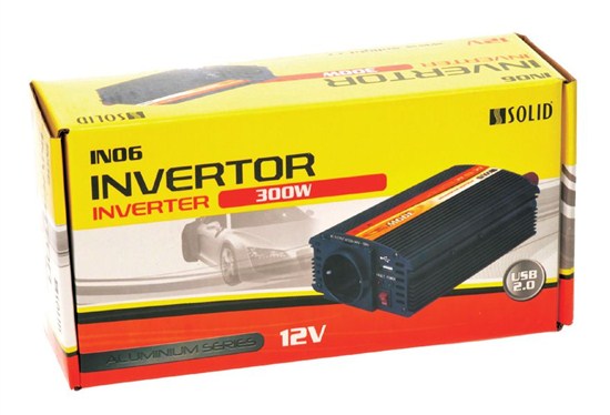 Solight invertor 12V, USB 500mA, kovový, čierny, max. zaťaženie: 300W 