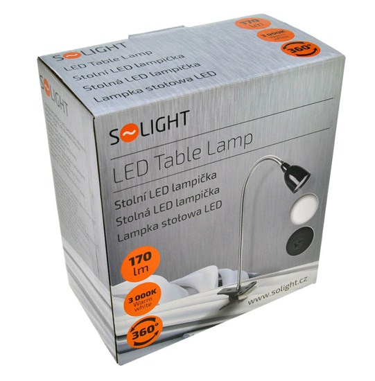 Solight LED stolná lampička, 2, 5W, 3000K, clip, čierna farba 