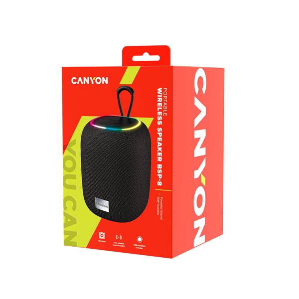 Canyon BSP-8, Bluetooth v 5.2 prenosný reproduktor, USB-C, AUX, TF pam. karta, čierny 