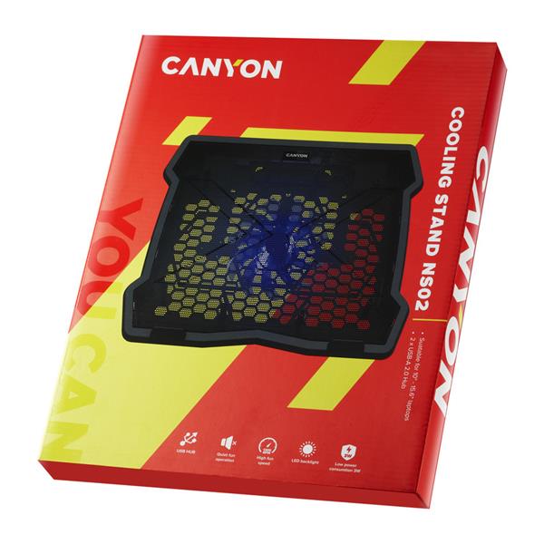 Canyon NS-02, chladiaci podstavec s ventilátorom pre notebook 10´´ - 15.6", LED podsvietenie, čierny 