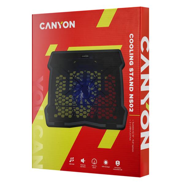Canyon NS-02, chladiaci podstavec s ventilátorom pre notebook 10´´ - 15.6", LED podsvietenie, čierny 