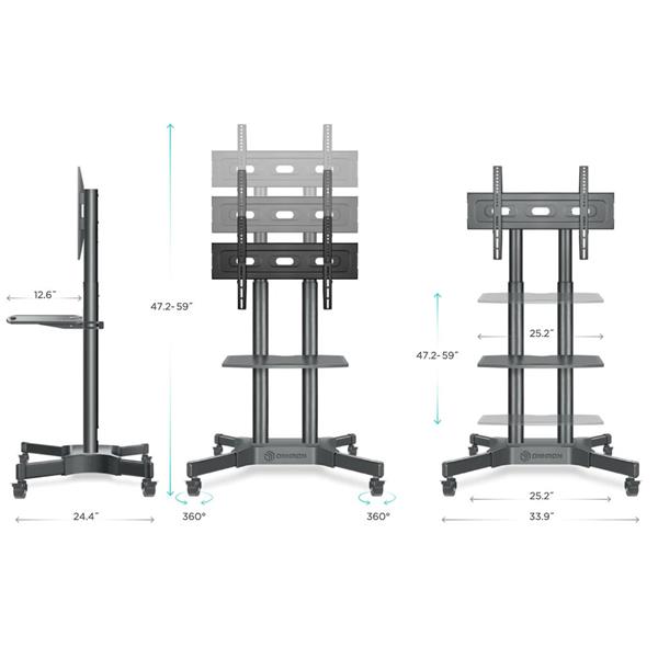 ONKRON mobilný TV stojan s 1 policou pre 32" - 65" do 50 kg, čiernyVESA: 100x100 - 600x400" 