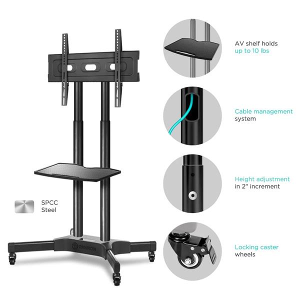 ONKRON mobilný TV stojan s 1 policou pre 32" - 65" do 50 kg, čiernyVESA: 100x100 - 600x400" 