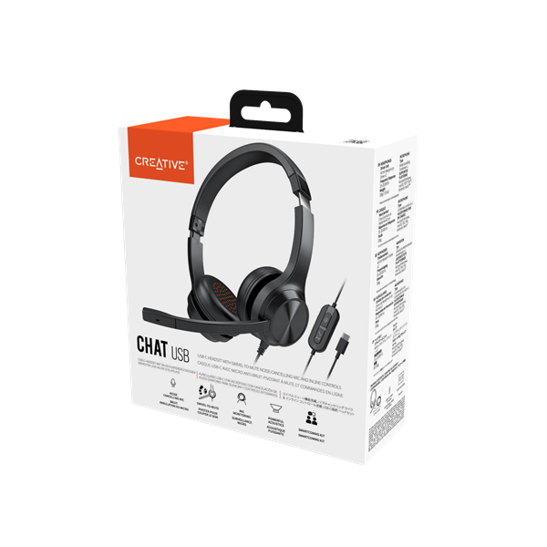 Creative Chat USB, headset, mikrofón s potláčaním šumu, ovládanie na kábli + Smart Comms Kit, čierny 