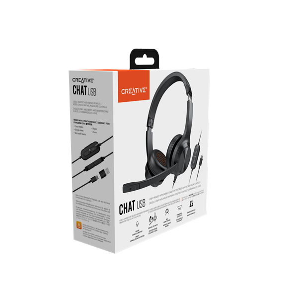 Creative Chat USB, headset, mikrofón s potláčaním šumu, ovládanie na kábli + Smart Comms Kit, čierny 