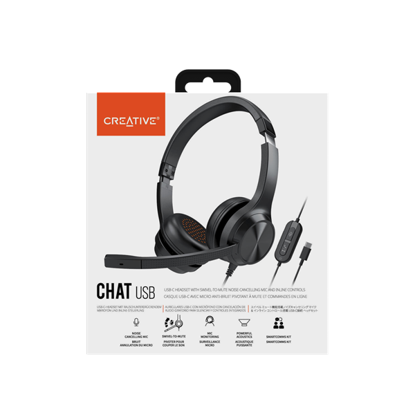 Creative Chat USB, headset, mikrofón s potláčaním šumu, ovládanie na kábli + Smart Comms Kit, čierny 