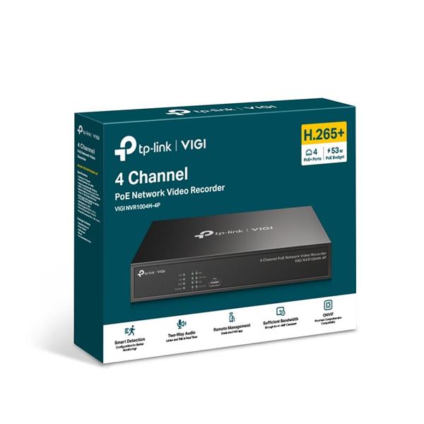 TP-LINK "4 Channel PoE Network Video RecorderSPEC: H.265+/H.265/H.264+/H.264, Up to 8MP resolution, Decoding capability 