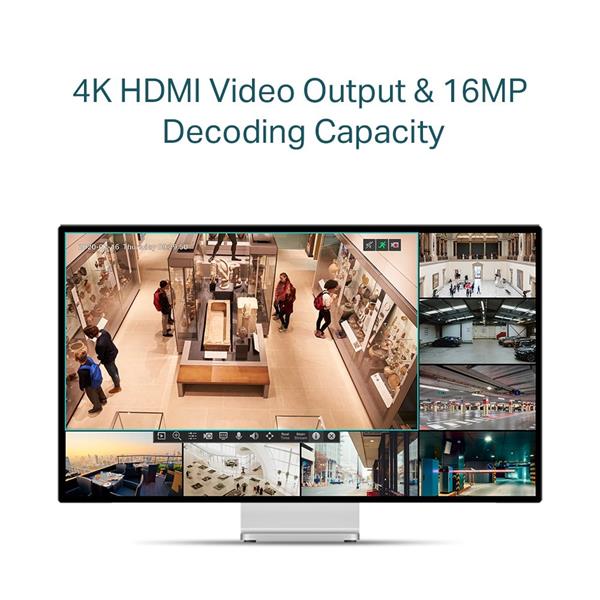 TP-LINK "4 Channel PoE Network Video RecorderSPEC: H.265+/H.265/H.264+/H.264, Up to 8MP resolution, Decoding capability 