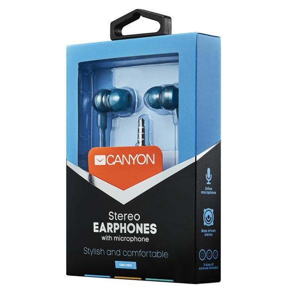 Canyon SEP-3, štýlové slúchadlá do uší, pre smartfóny, integrovaný mikrofón a ovládanie, zeleno modré 
