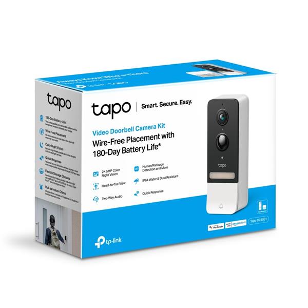 TP-LINK "Smart Video Doorbell Camera Kit1 × Tapo D230, 1 × Tapo H200SPEC: 2K 5MP (2560x1920), 2.4 GHz, 5200mAh recharg 