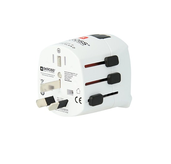 SKROSS cestovný adaptér PRO Light USB, 6.3A max., vr. USB nabíjania, uzemnený, UK+USA+Austrálie Čína 