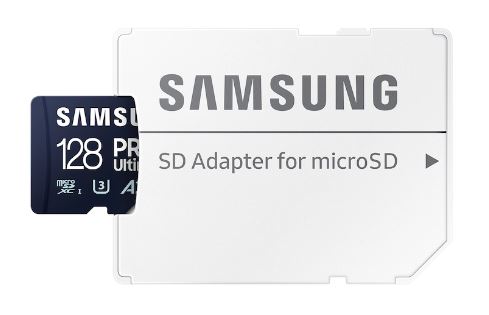 128 GB . microSDXC karta Samsung PRO Ultimate + SD adapter (U3, V30, A2), (r200MB/s, w130MB/s) 