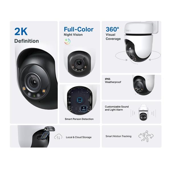 TP-LINK "Outdoor Pan/Tilt Security Wi-Fi CameraSPEC: 2K (2304x1296), 2.4 GHz, Horizontal 360?FEATURE: Pan/Tilt, Color  