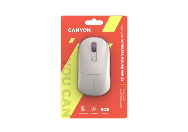 Canyon MW-22, 2v1 bezdrôtová optická myš Bluetooth / Wireless USB, 800/1200/1600 DPI, 4 tlač, bežová 