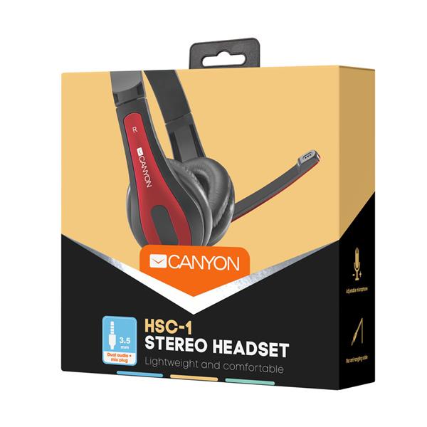 Canyon HSC-1, PC Headset, slúchadla s mikrofónom, 1 x 3.5mm jack komb., ovládanie na kábli, 2 m, čierno-červené 
