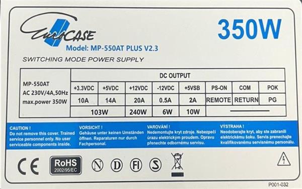 Zdroj Eurocase 350W-ATX, 12cm ventilátor, bulk 