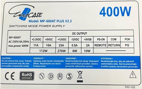 Zdroj Eurocase 400W-ATX, 12cm ventilátor, bulk 