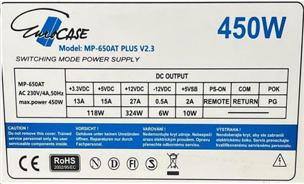 Zdroj Eurocase 450W-ATX, 12cm ventilátor, bulk 