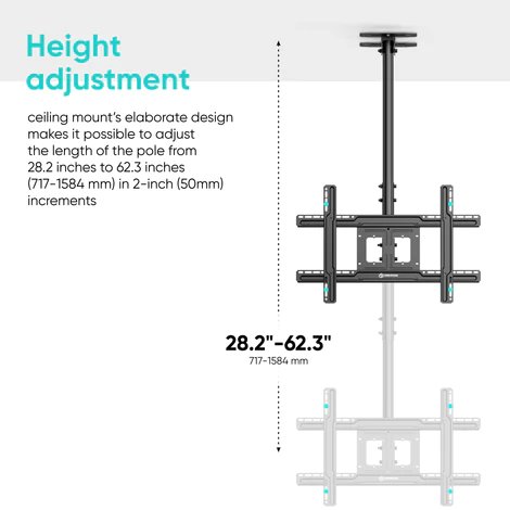 ONKRON TV Stropný držiak s nastaviteľnou výškou pre 32 až 80-palcové LED TV, VESA 600x400, 65KG, čierny 