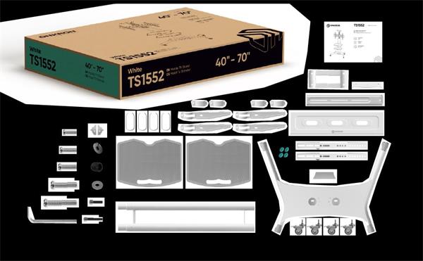ONKRON TV mobilný stojan pre 40-70", max45kg, VESA 600x400, police, výškovo nastaviteľný, biely 