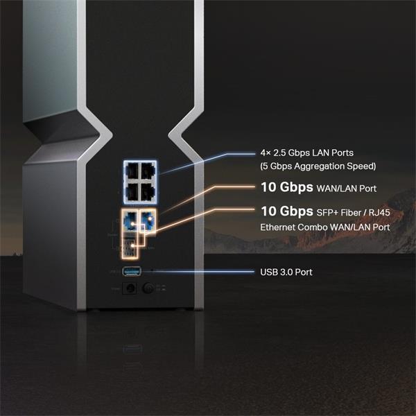 TP-LINK "BE19000 Tri Band Wi-Fi 7 RouterSPEED: 1376 Mbps at 2.4 GHz + 5760 Mbps at 5 GHz + 11520 Mbps at 6 GHzSPEC: 8× 